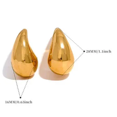 Teardrop Yellow Gold Plated Stainless Steel Hypoallergenic Stud Earrings