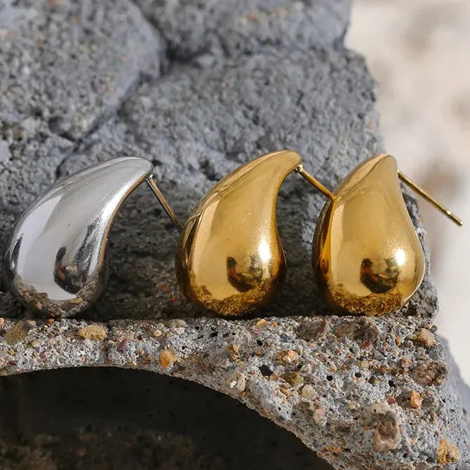 Teardrop Yellow Gold Plated Stainless Steel Hypoallergenic Stud Earrings