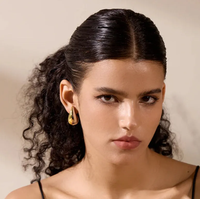 Teardrop Yellow Gold Plated Stainless Steel Hypoallergenic Stud Earrings