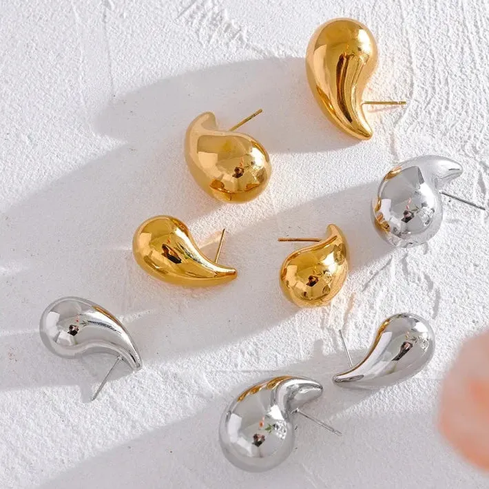 Teardrop Yellow Gold Plated Stainless Steel Hypoallergenic Stud Earrings