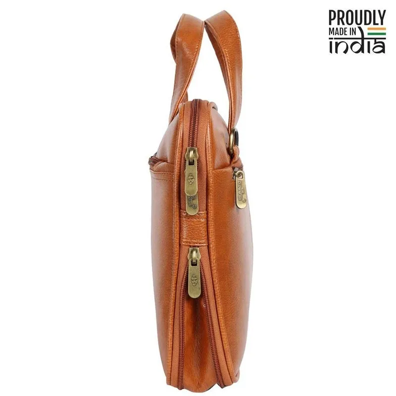 THE CLOWNFISH Cadmus Laptop Messenger Bag - Expandable, Stylish | Adjustable Strap | 12 inch | Tan