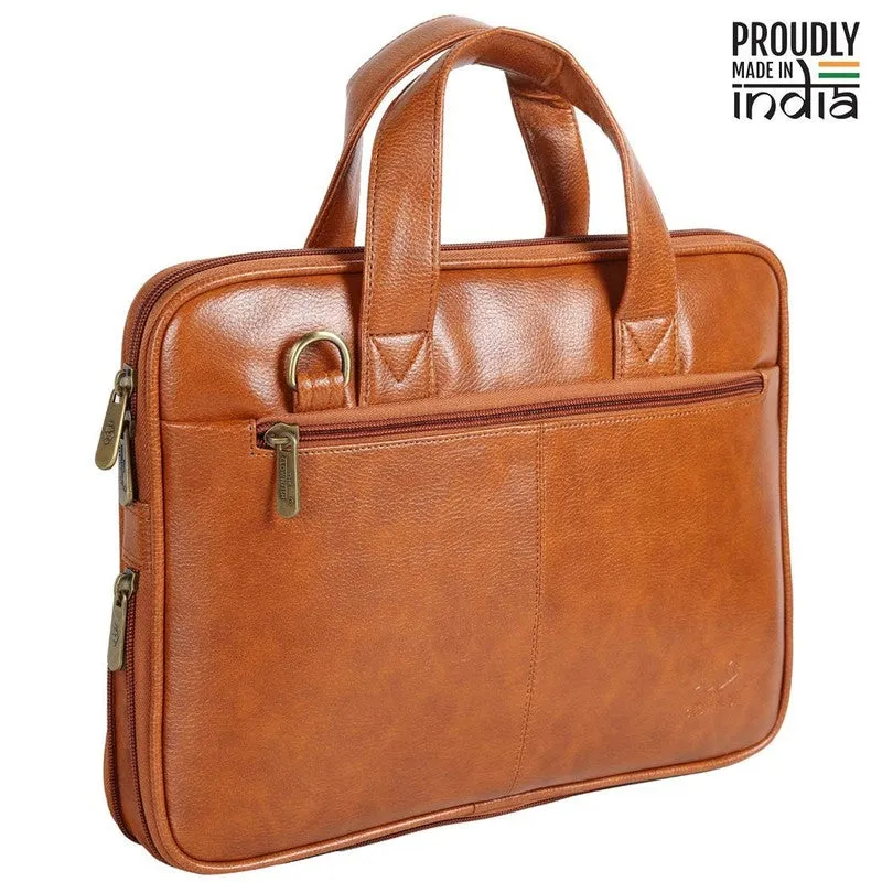 THE CLOWNFISH Cadmus Laptop Messenger Bag - Expandable, Stylish | Adjustable Strap | 12 inch | Tan