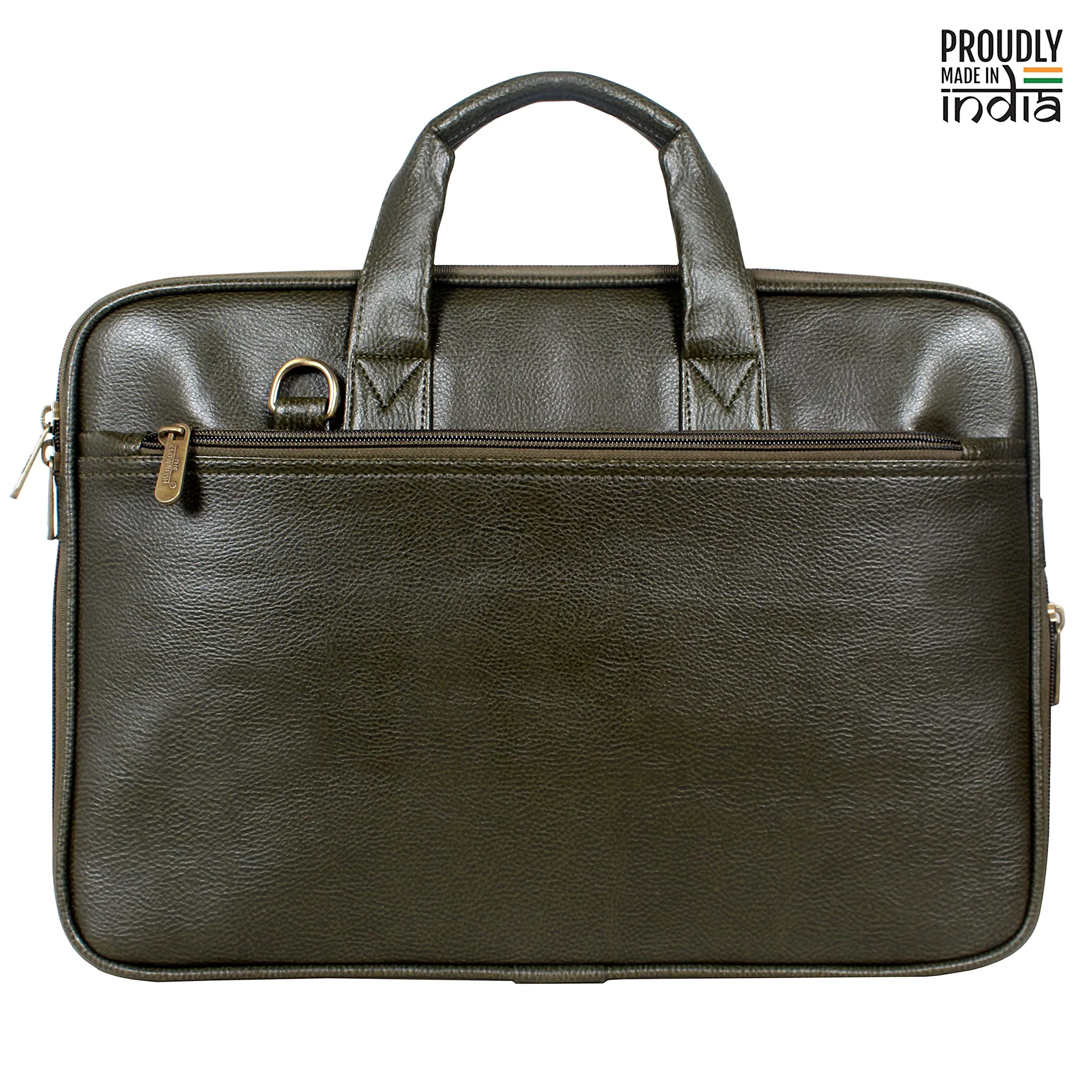 THE CLOWNFISH Glamour Faux Leather Slim Expandable Laptop Briefcase | 15.6 inch | Green