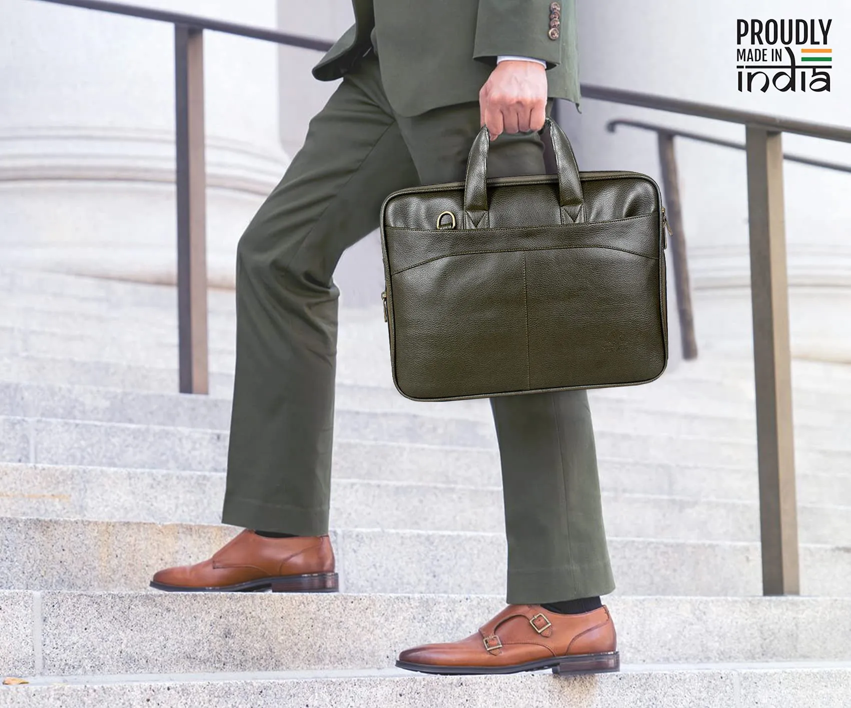 THE CLOWNFISH Glamour Faux Leather Slim Expandable Laptop Briefcase | 15.6 inch | Green