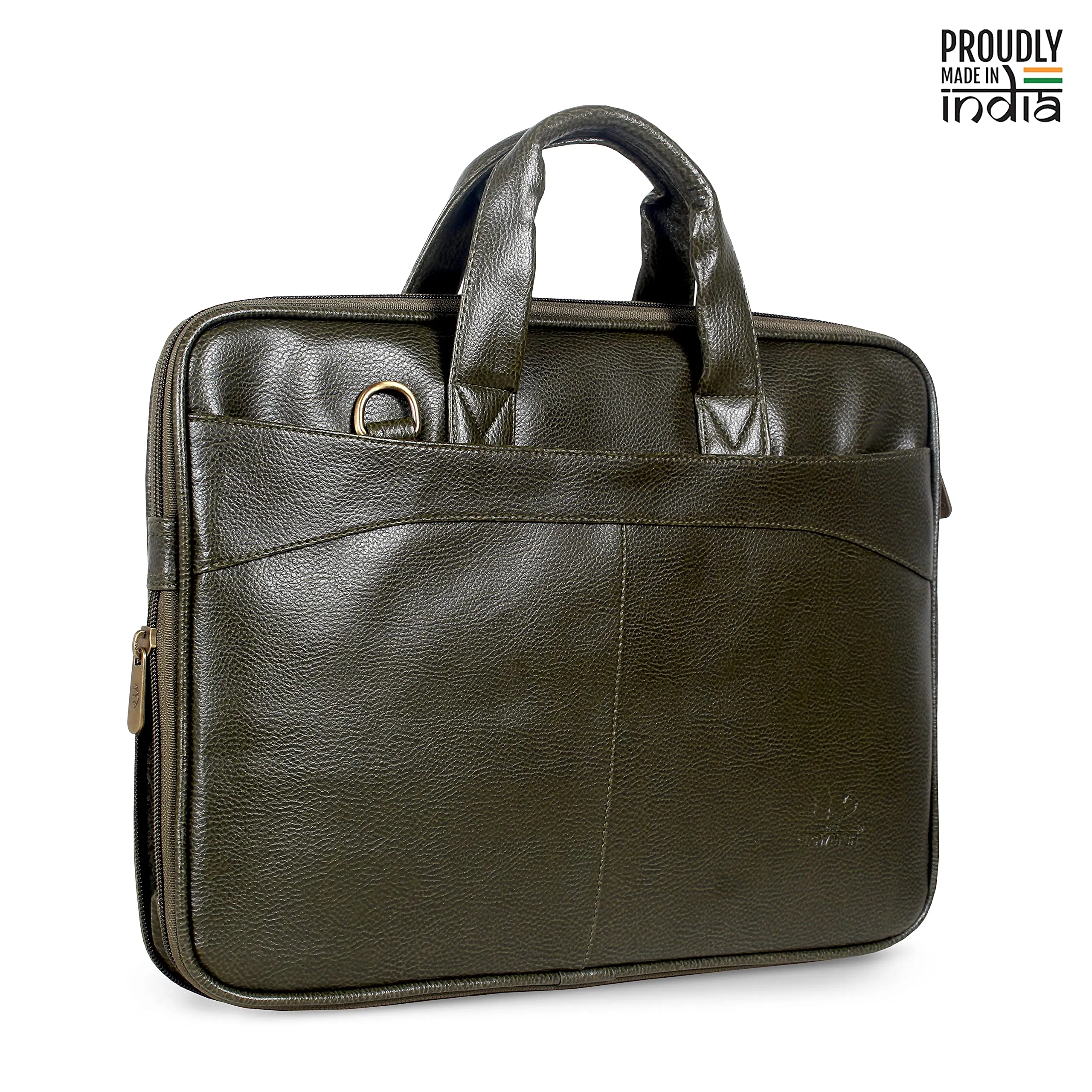 THE CLOWNFISH Glamour Faux Leather Slim Expandable Laptop Briefcase | 15.6 inch | Green