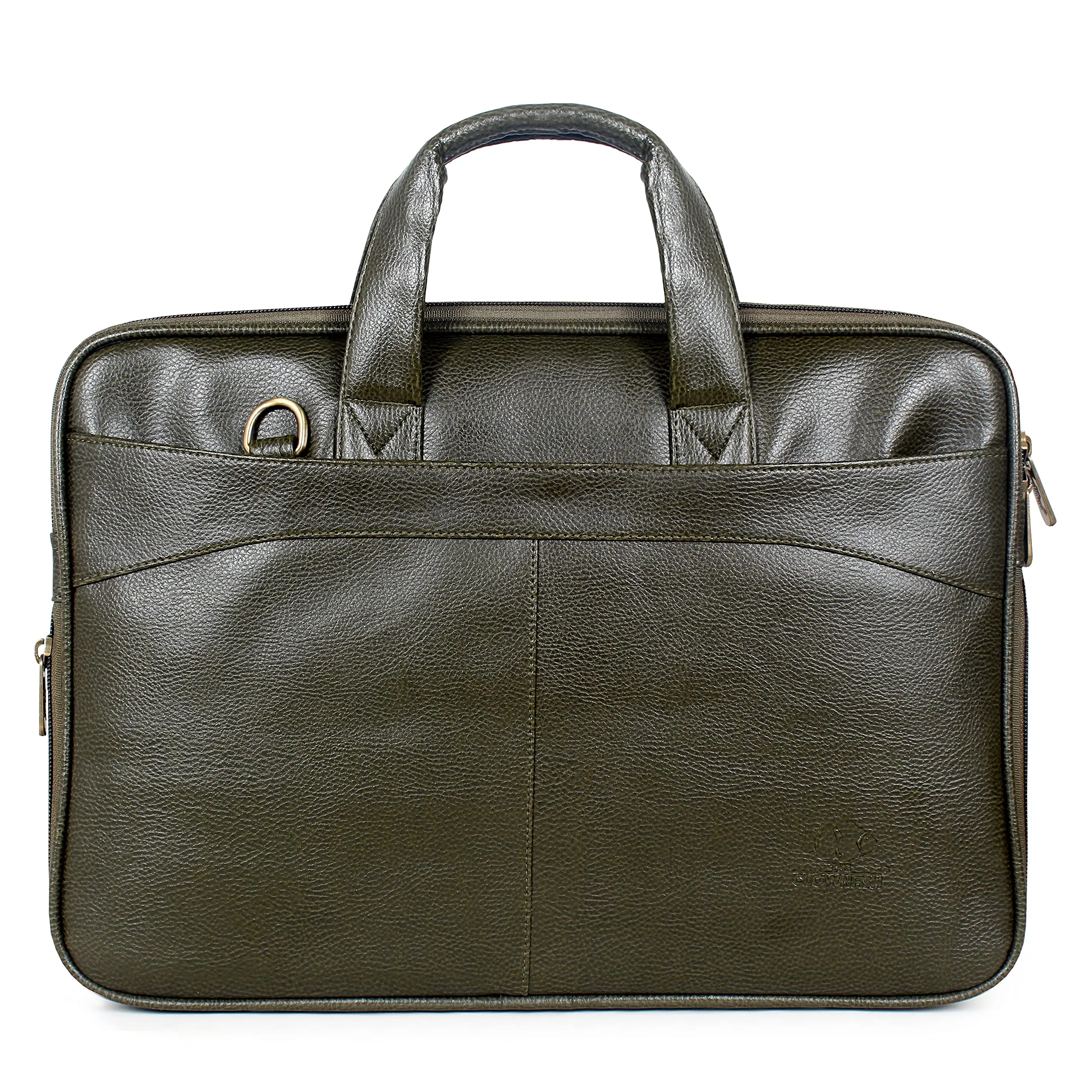 THE CLOWNFISH Glamour Faux Leather Slim Expandable Laptop Briefcase | 15.6 inch | Green