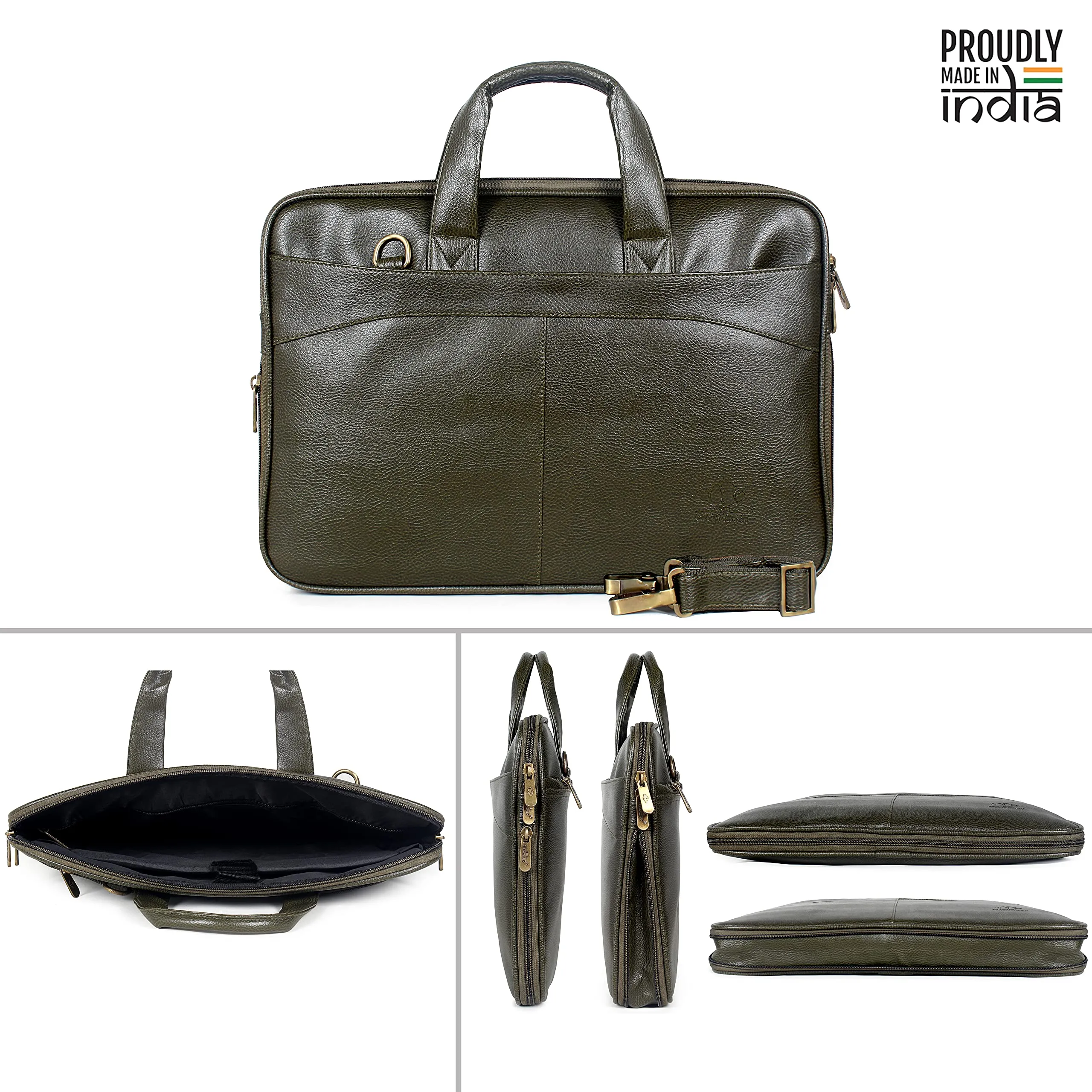 THE CLOWNFISH Glamour Faux Leather Slim Expandable Laptop Briefcase | 15.6 inch | Green