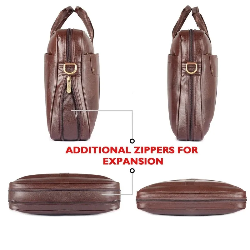 THE CLOWNFISH Majestic 15.6-Inch Laptop Briefcase - Expandable Capacity, Durable & Stylish | Adjustable Strap | Chestnut Brown