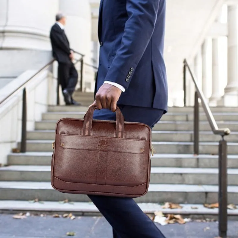 THE CLOWNFISH Majestic 15.6-Inch Laptop Briefcase - Expandable Capacity, Durable & Stylish | Adjustable Strap | Chestnut Brown