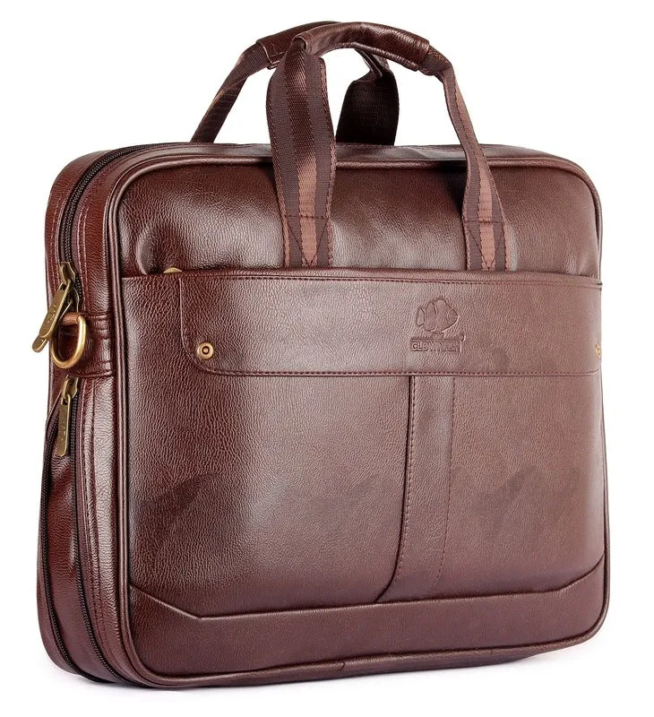 THE CLOWNFISH Majestic 15.6-Inch Laptop Briefcase - Expandable Capacity, Durable & Stylish | Adjustable Strap | Chestnut Brown