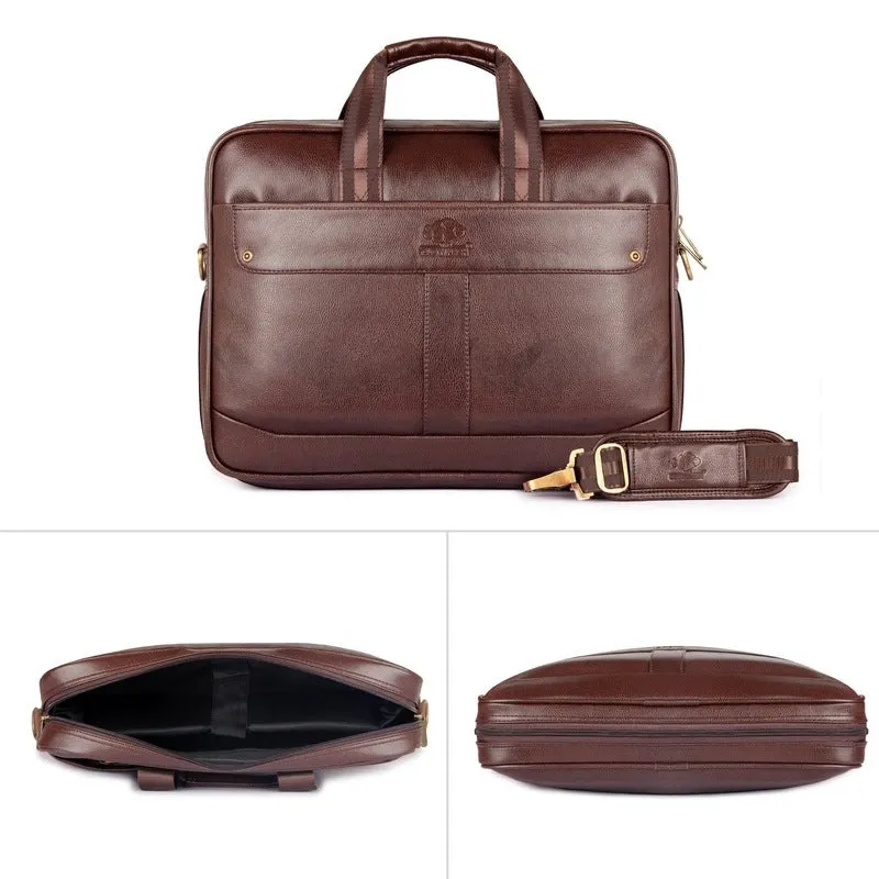 THE CLOWNFISH Majestic 15.6-Inch Laptop Briefcase - Expandable Capacity, Durable & Stylish | Adjustable Strap | Chestnut Brown