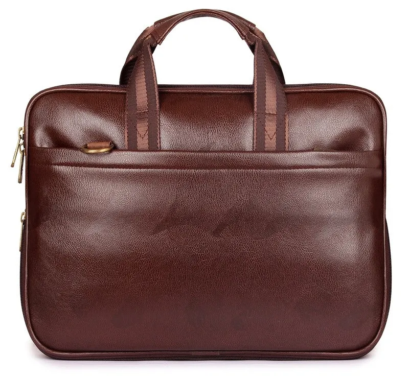 THE CLOWNFISH Supreme 15.6-Inch Laptop Briefcase - Vegan Leather, Expandable | Detachable Strap | Chestnut Brown