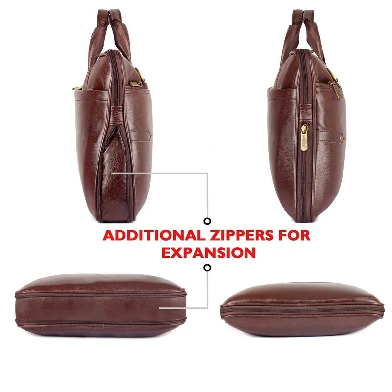 THE CLOWNFISH Supreme 15.6-Inch Laptop Briefcase - Vegan Leather, Expandable | Detachable Strap | Chestnut Brown