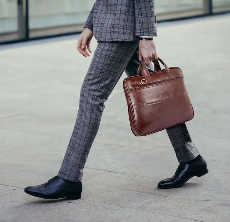 THE CLOWNFISH Supreme 15.6-Inch Laptop Briefcase - Vegan Leather, Expandable | Detachable Strap | Chestnut Brown