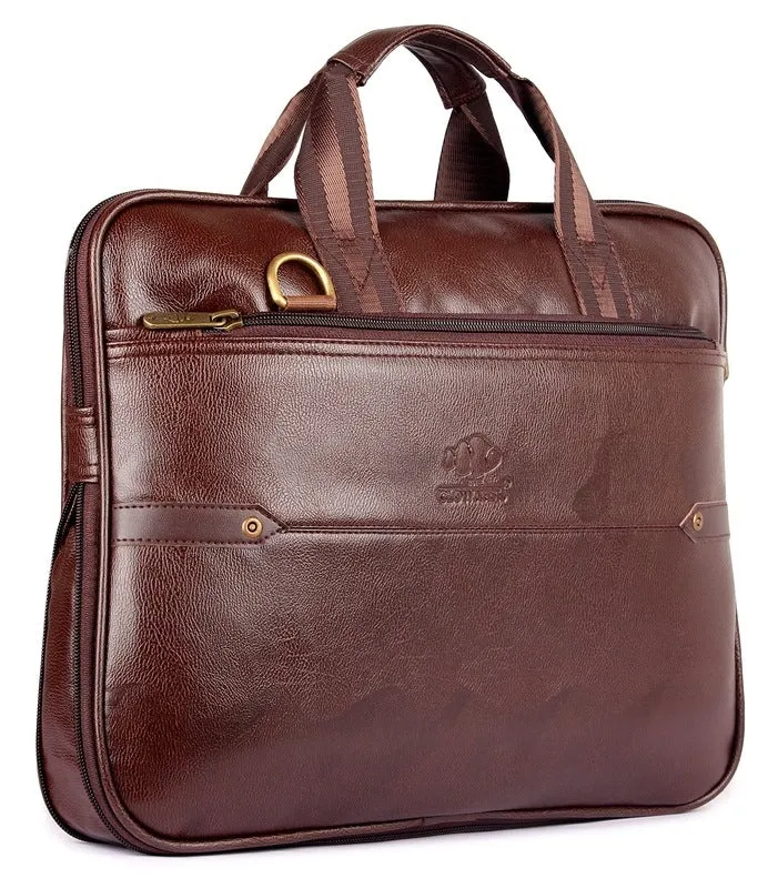 THE CLOWNFISH Supreme 15.6-Inch Laptop Briefcase - Vegan Leather, Expandable | Detachable Strap | Chestnut Brown
