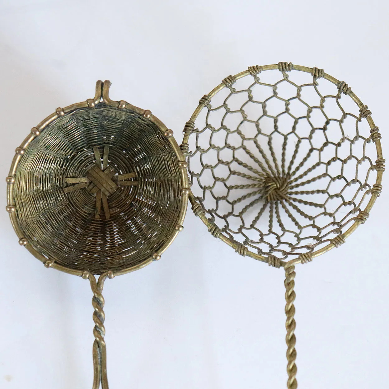 Three English and Chinese Brass and Copper Teapots and Two Strainers