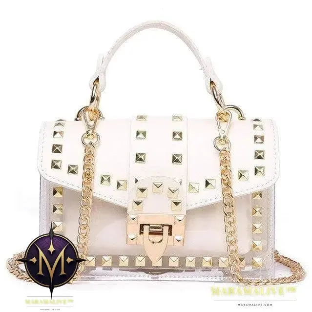 Transparent studded shoulder bag