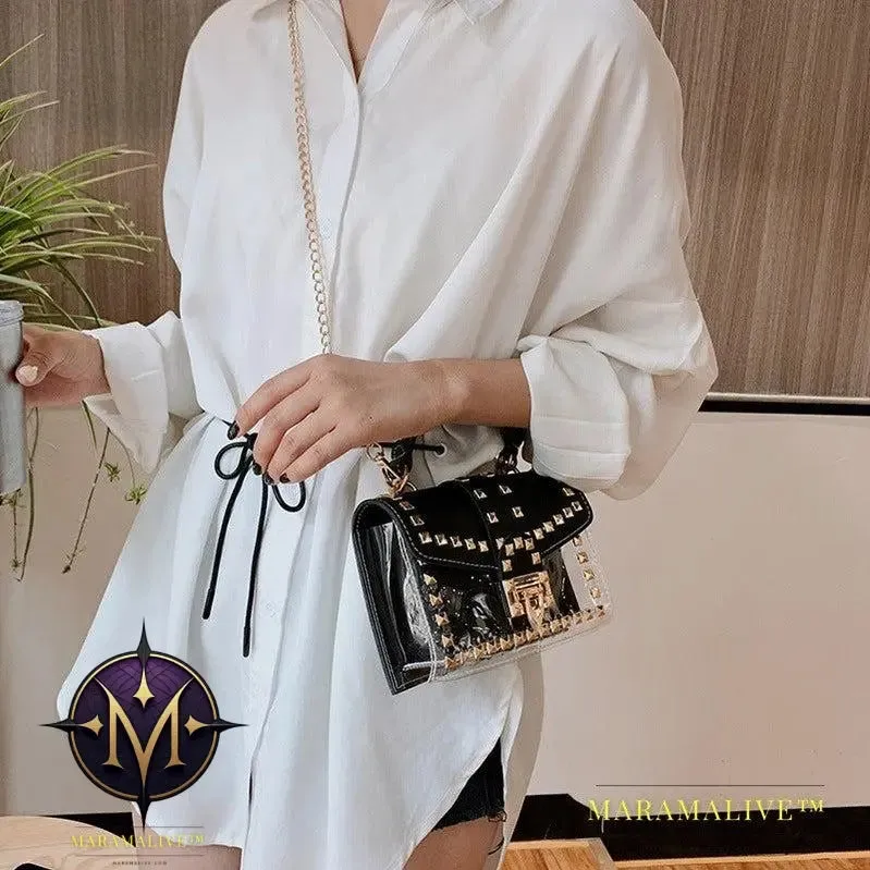 Transparent studded shoulder bag