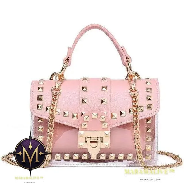 Transparent studded shoulder bag