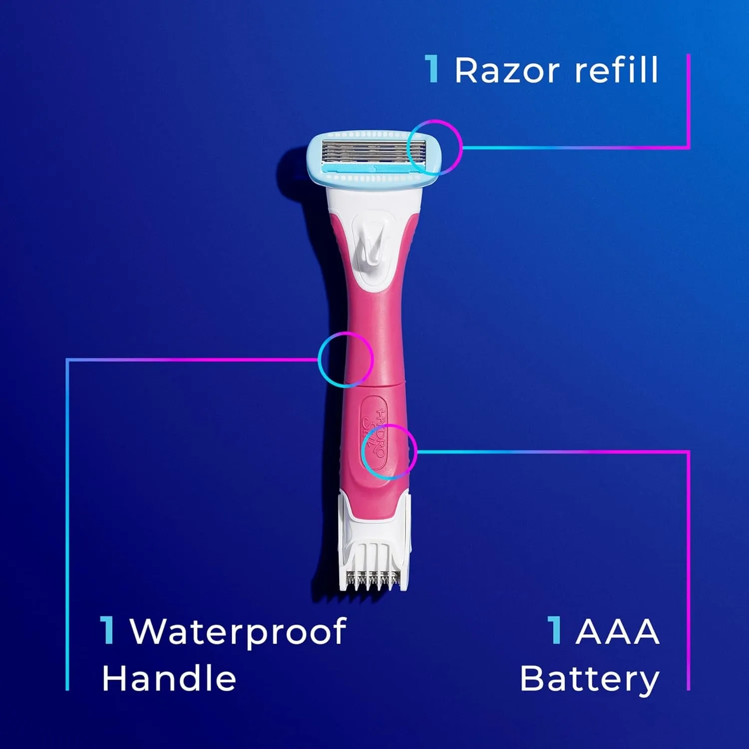 Trimstyle Razor for Women with Bikini Trimmer | 5-Blade Womens Razor with Trimmer, 2-In-1 Waterproof Pubic Hair Trimmer & Razor | 1 Handle & 3 Razor Blade Refills