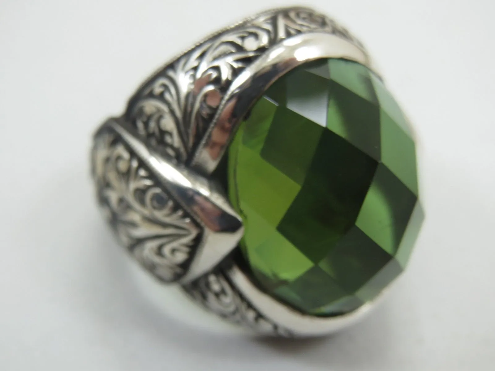 Turkish Handmade Jewelry 925 Sterling Silver Alexandrite Stone Engraved Mens Rings