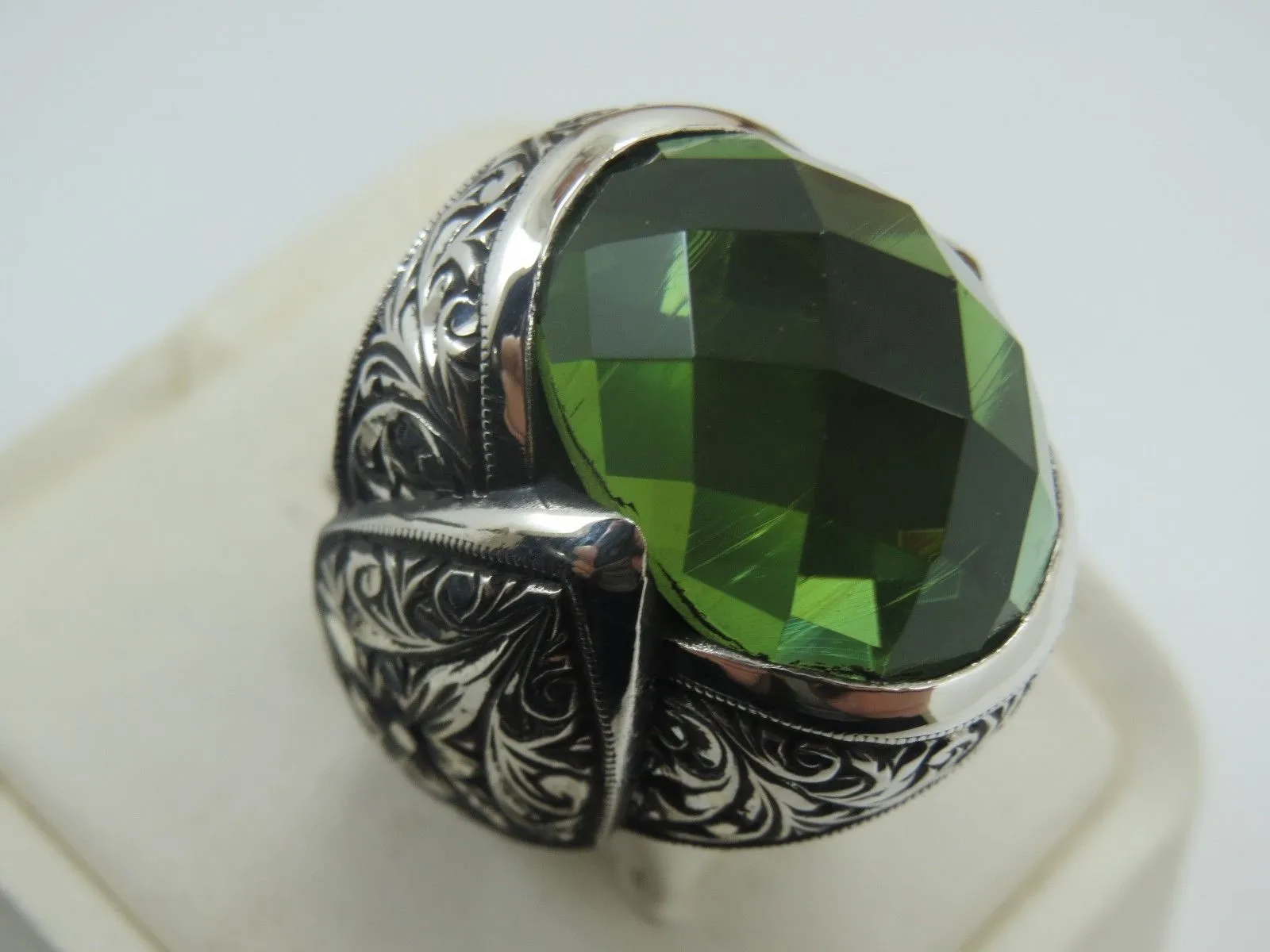 Turkish Handmade Jewelry 925 Sterling Silver Alexandrite Stone Engraved Mens Rings