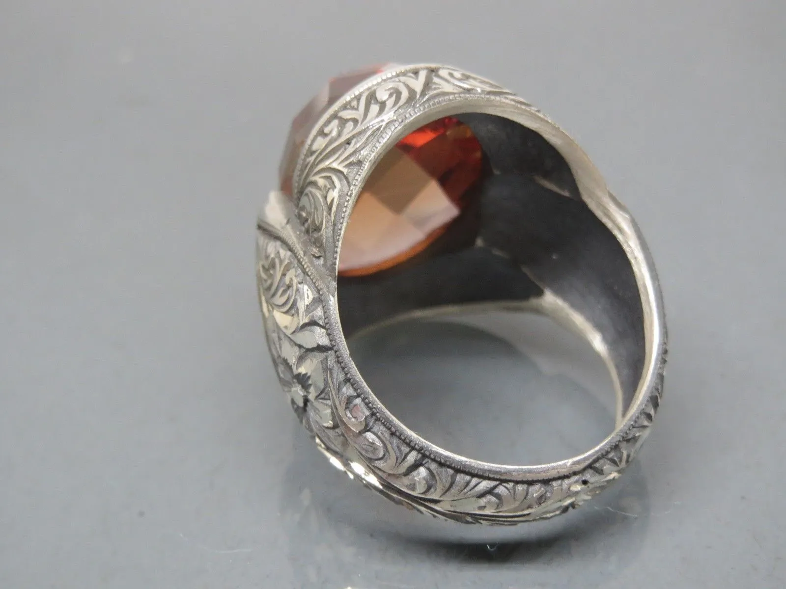 Turkish Handmade Jewelry 925 Sterling Silver Alexandrite Stone Engraved Mens Rings