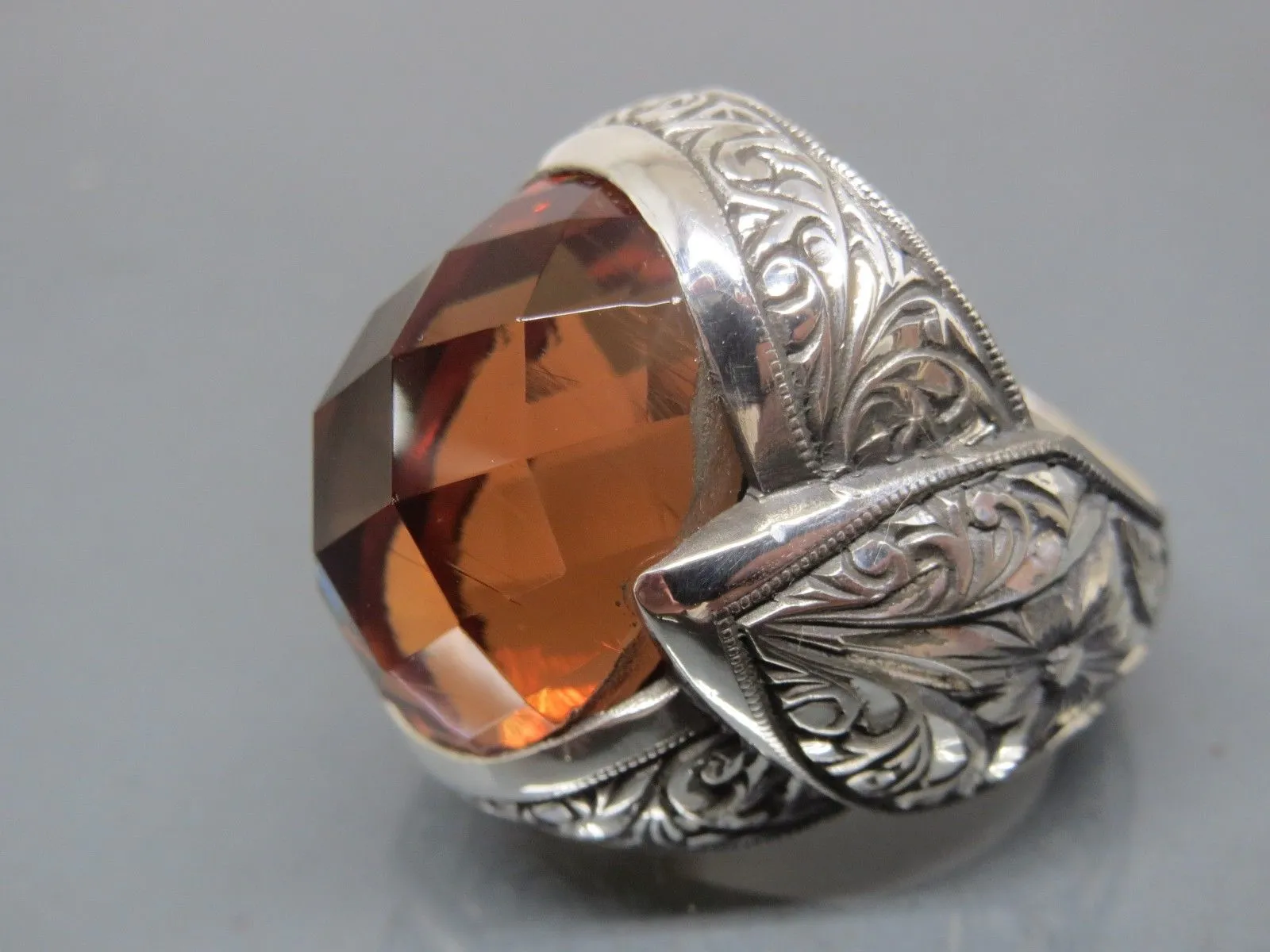 Turkish Handmade Jewelry 925 Sterling Silver Alexandrite Stone Engraved Mens Rings