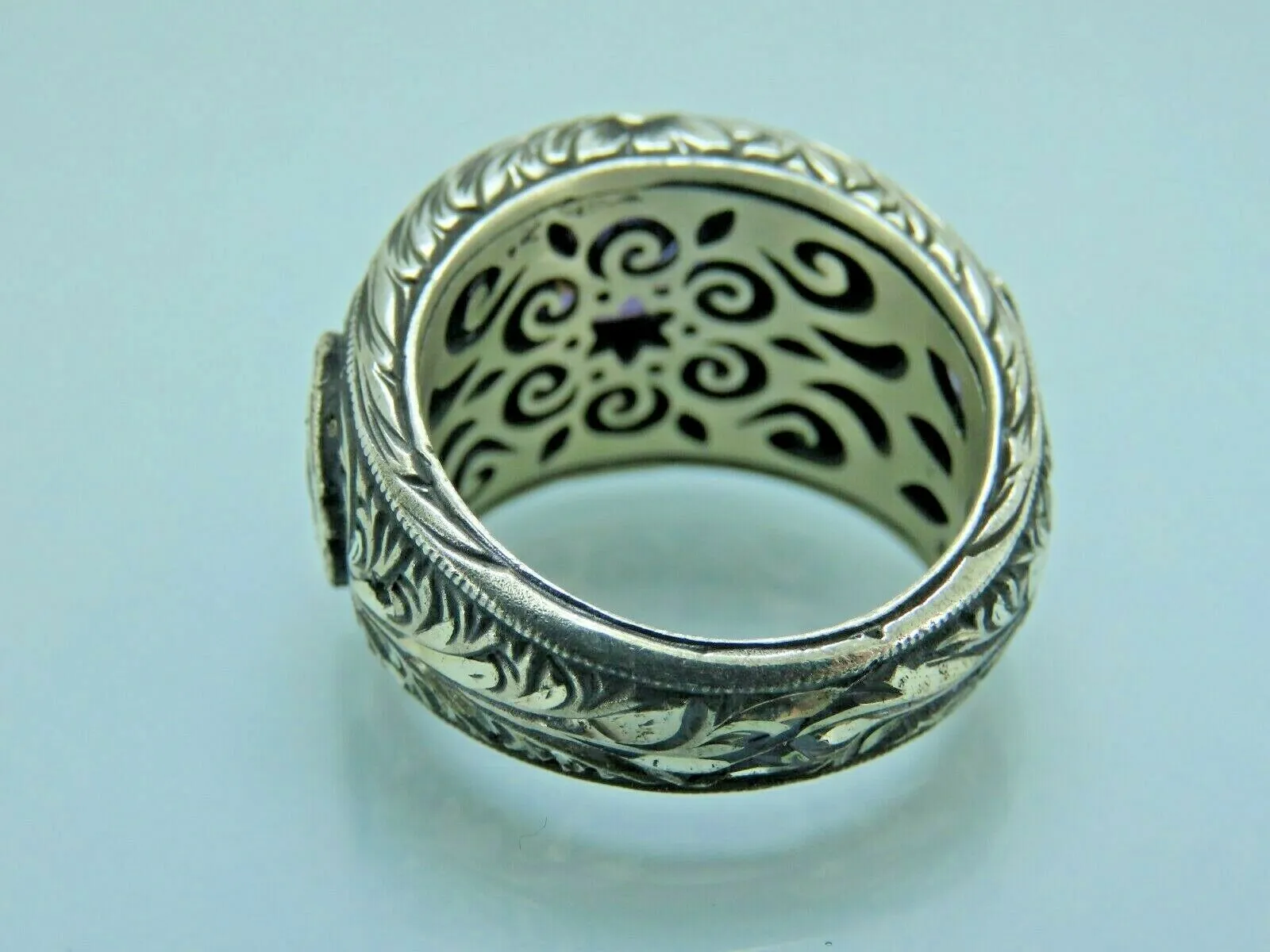 Turkish Handmade Jewelry 925 Sterling Silver Amethyst Stone Engraved Mens Rings