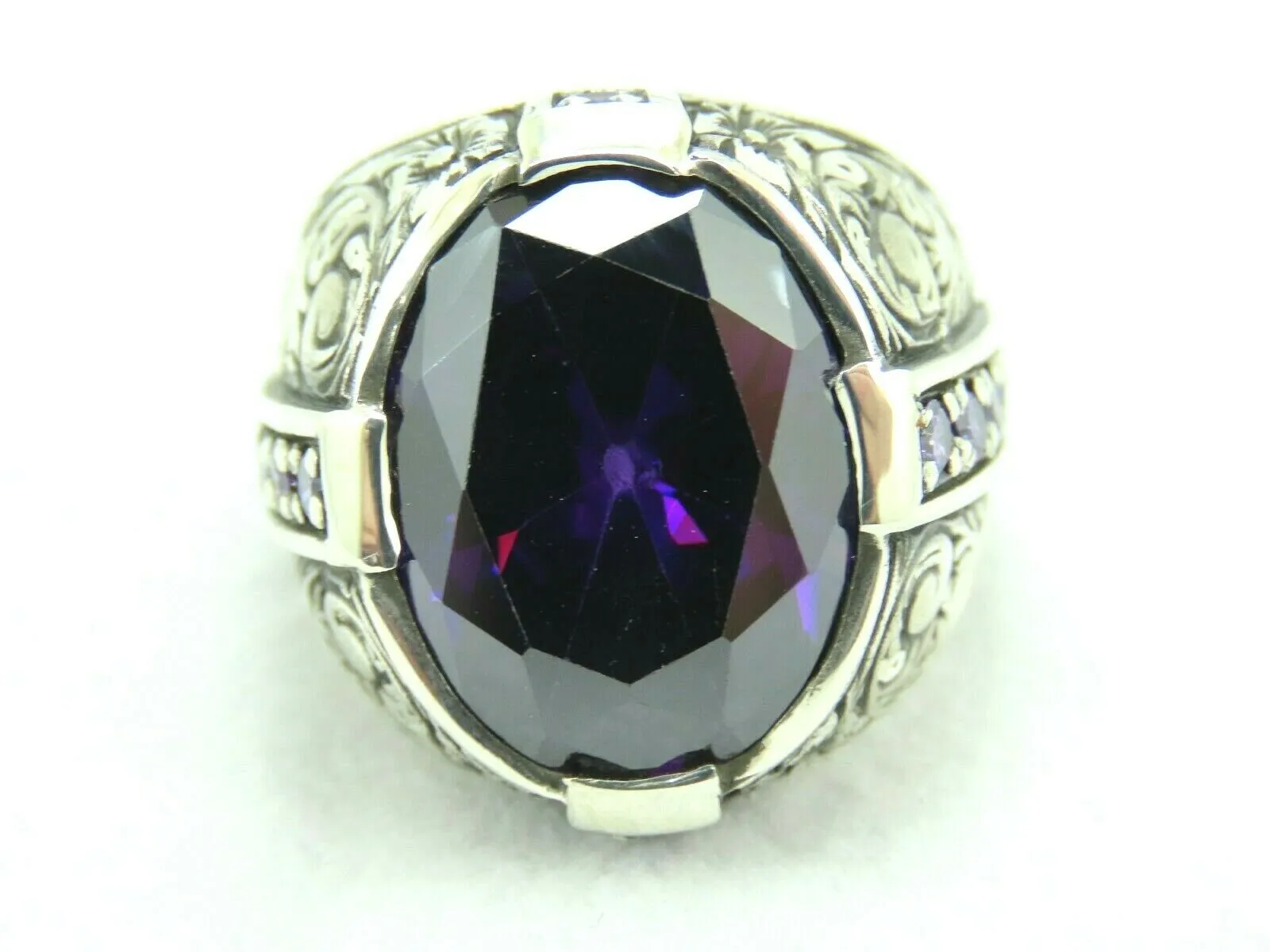 Turkish Handmade Jewelry 925 Sterling Silver Amethyst Stone Engraved Mens Rings