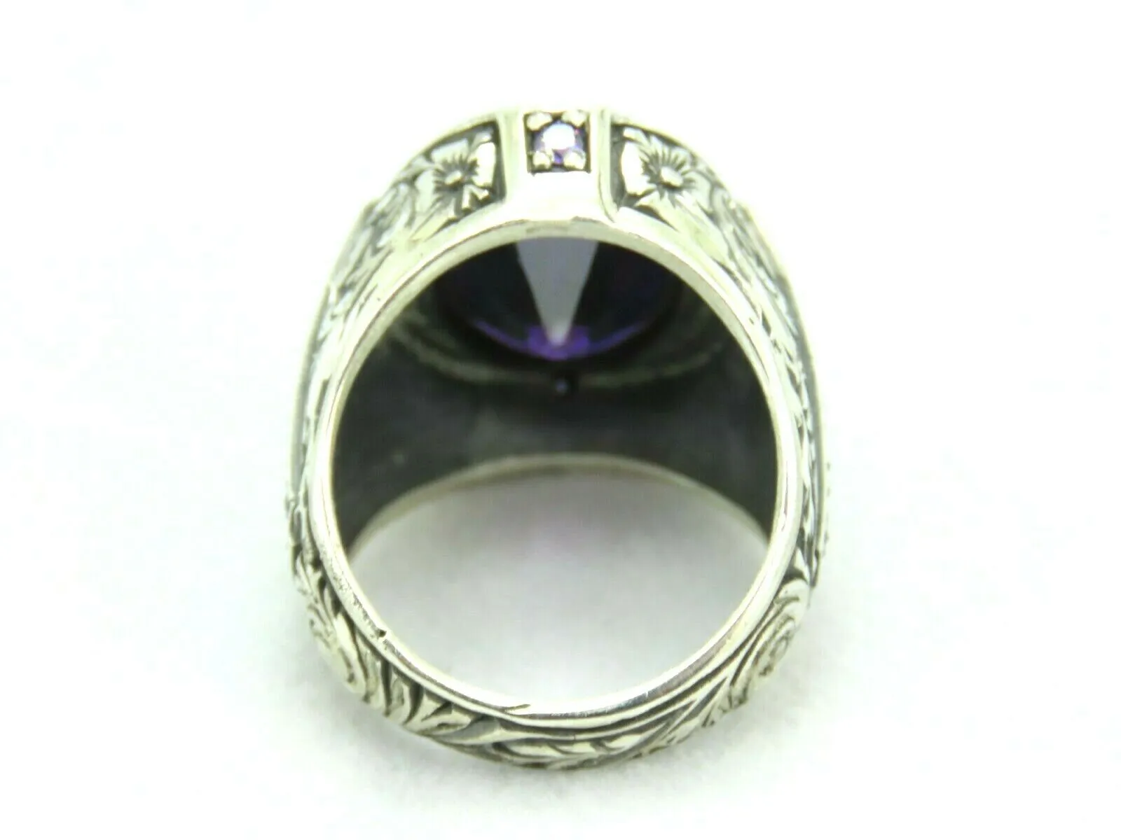 Turkish Handmade Jewelry 925 Sterling Silver Amethyst Stone Engraved Mens Rings