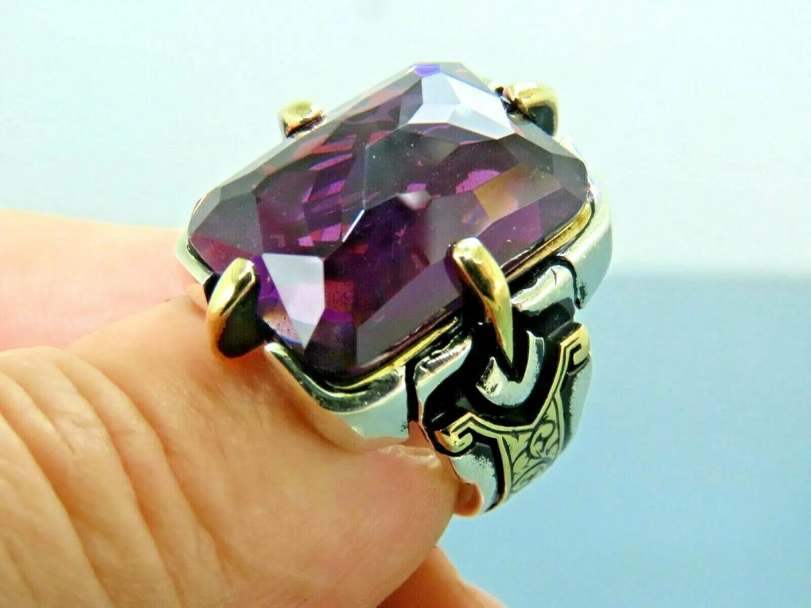 Turkish Handmade Jewelry 925 Sterling Silver Amethyst Stone Men's Rings