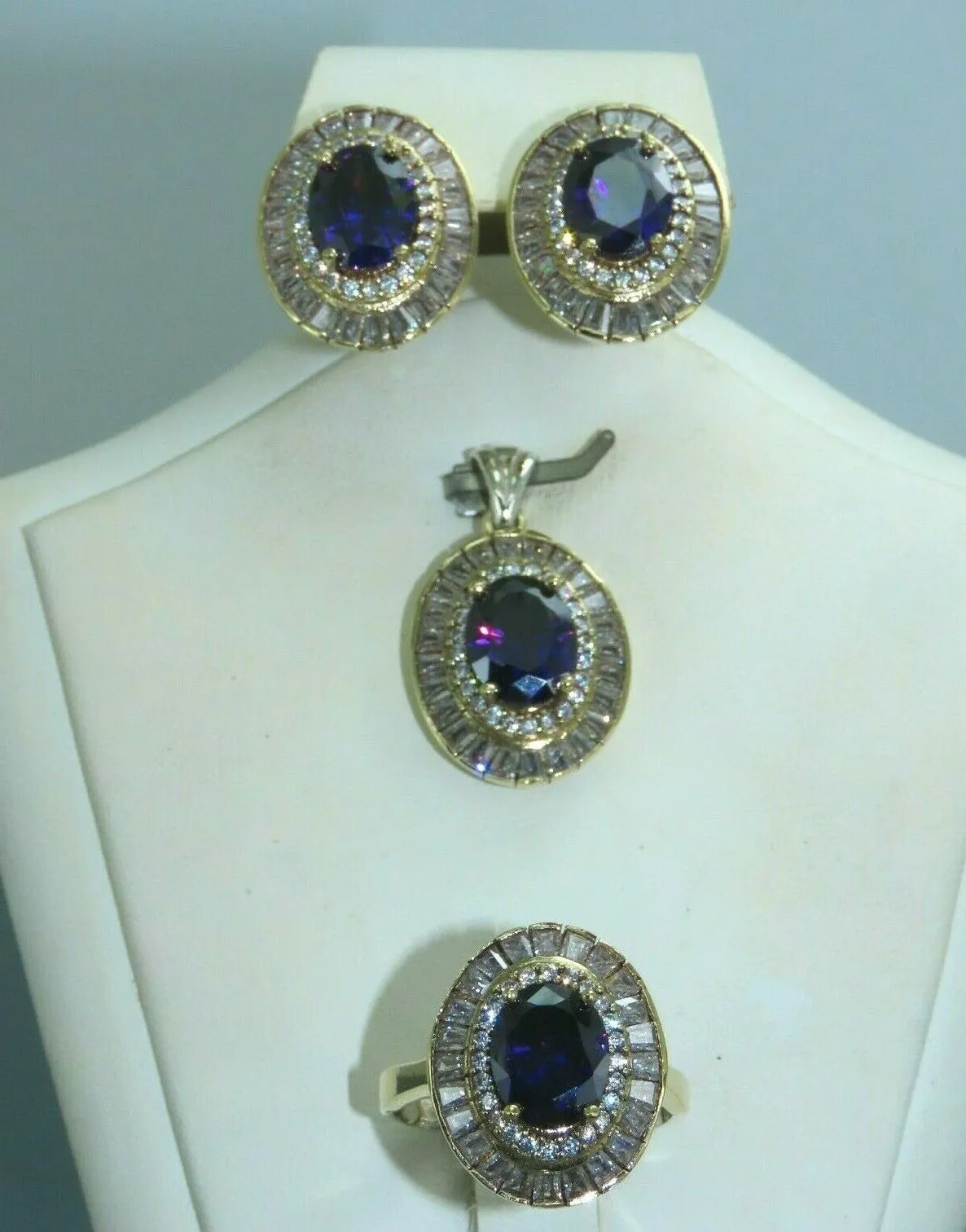 Turkish Handmade Jewelry 925 Sterling Silver Amethyst Stone Women's Earrings, Pendant & Ring Jewelry Set