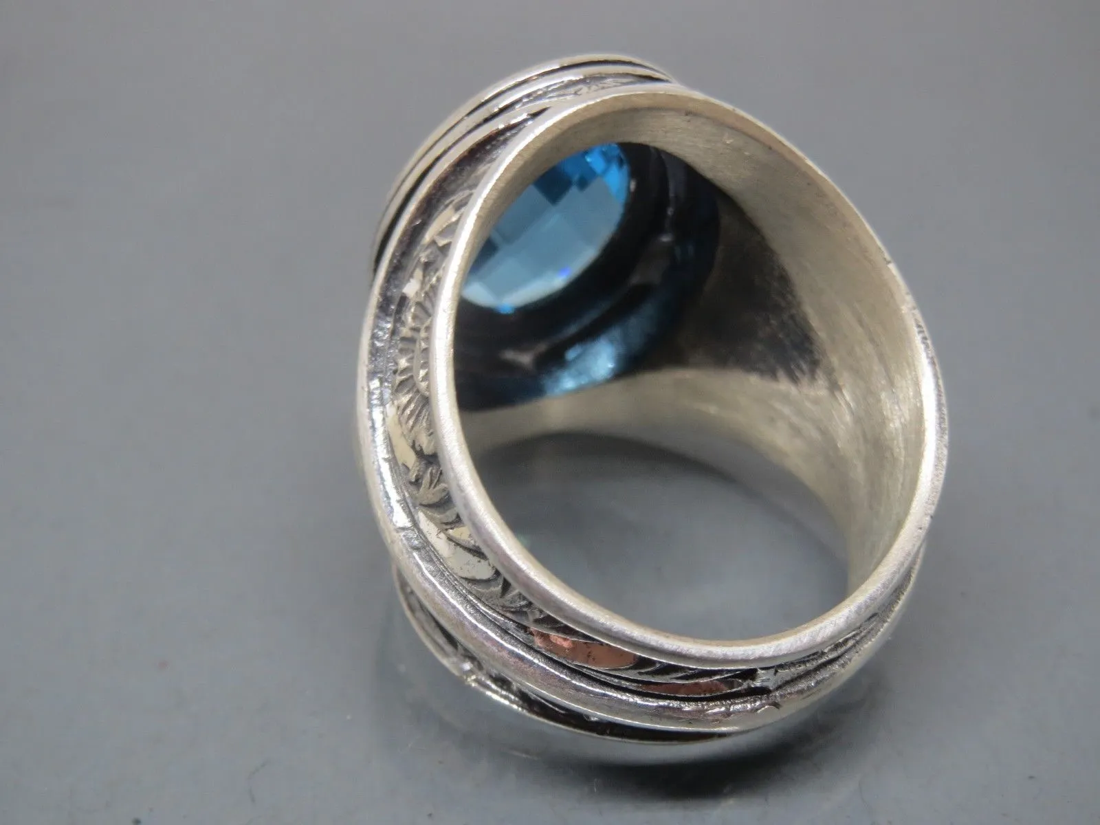 Turkish Handmade Jewelry 925 Sterling Silver Aquamarine Stone Mens Rings