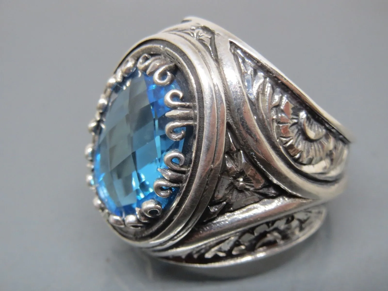 Turkish Handmade Jewelry 925 Sterling Silver Aquamarine Stone Mens Rings