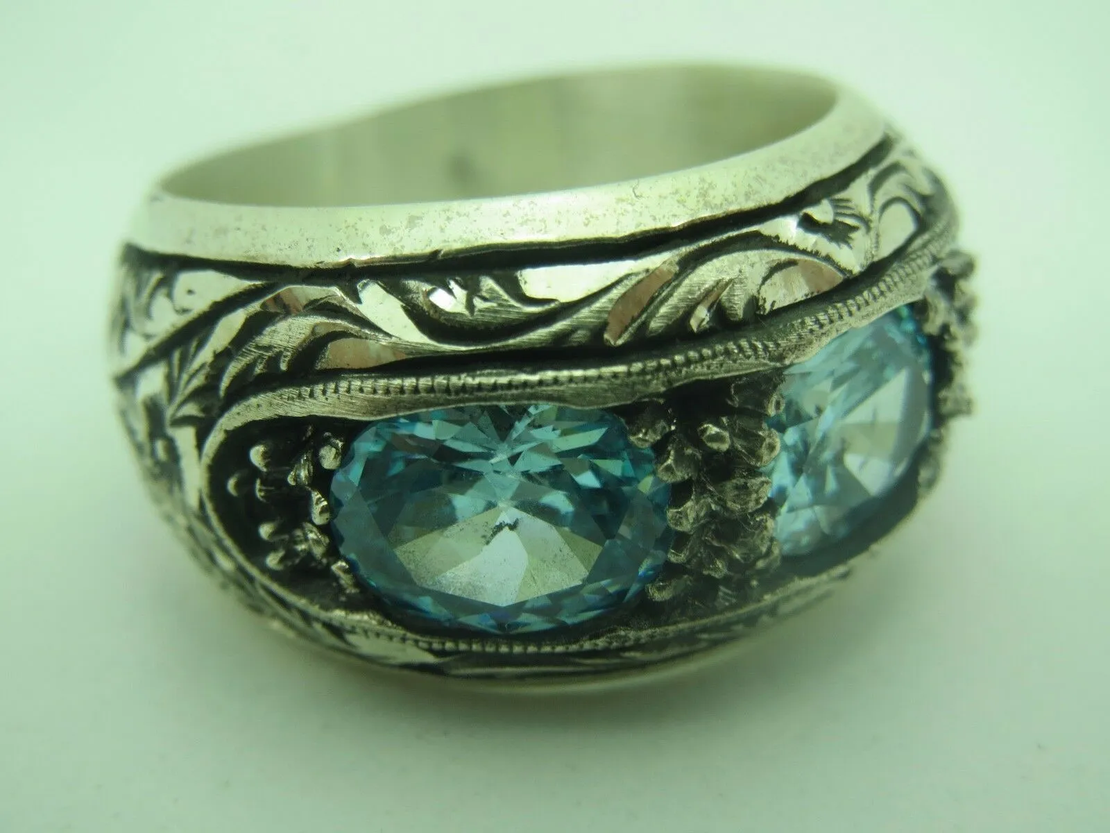 Turkish Handmade Jewelry 925 Sterling Silver Aquamarine Stone Mens Rings