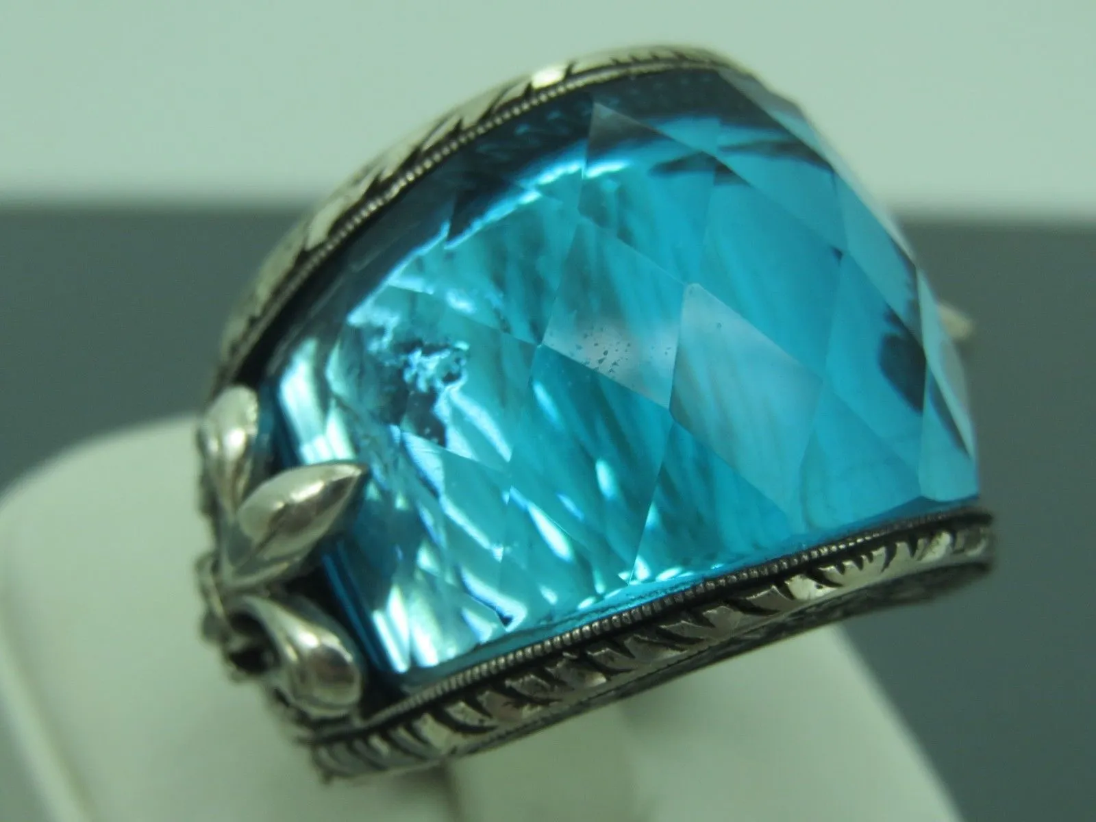 Turkish Handmade Jewelry 925 Sterling Silver Aquamarine Stone Mens Rings