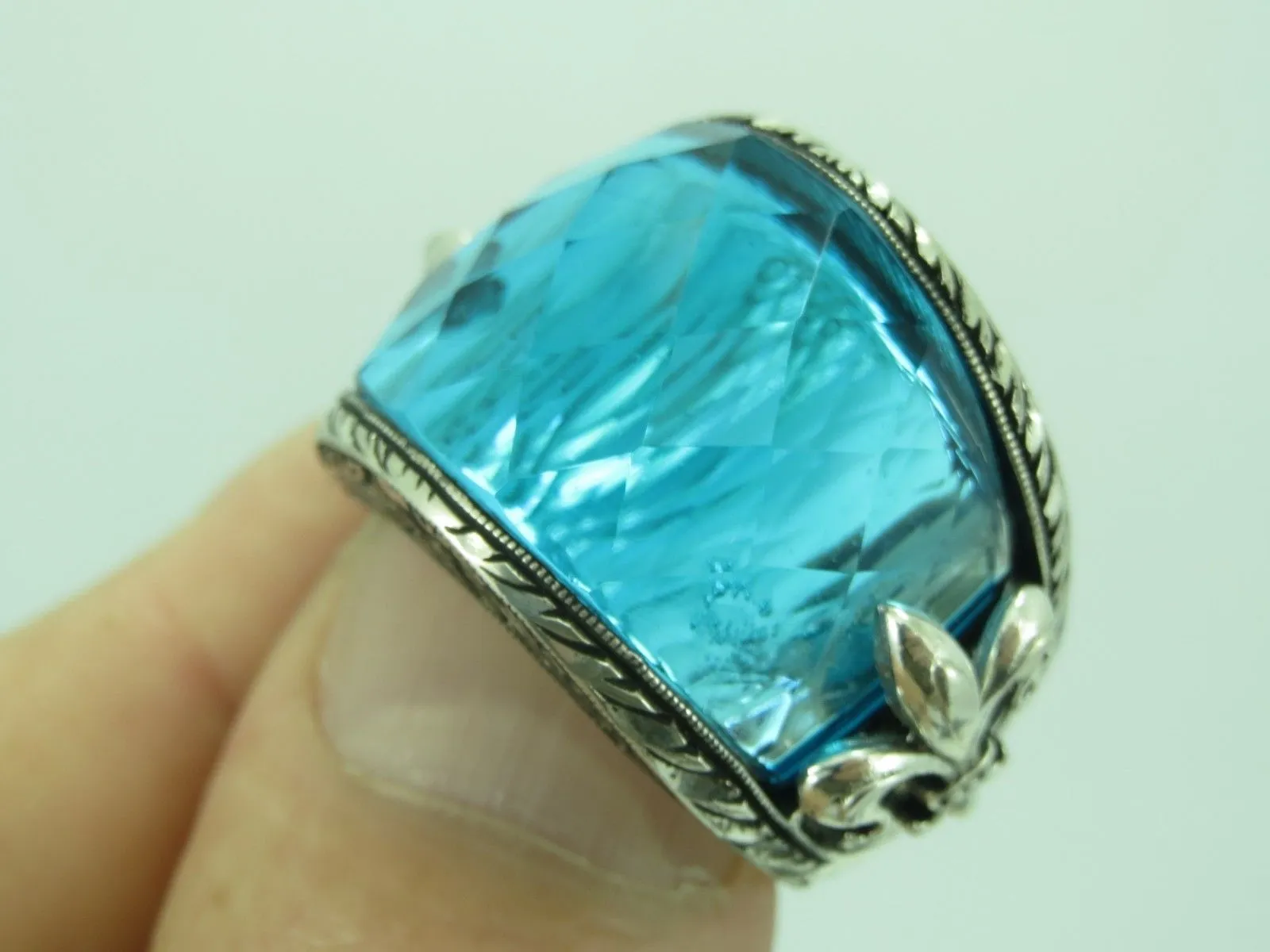 Turkish Handmade Jewelry 925 Sterling Silver Aquamarine Stone Mens Rings