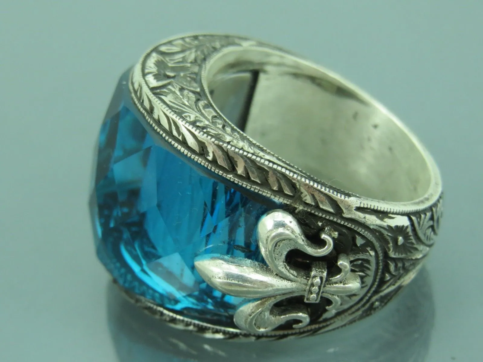 Turkish Handmade Jewelry 925 Sterling Silver Aquamarine Stone Mens Rings