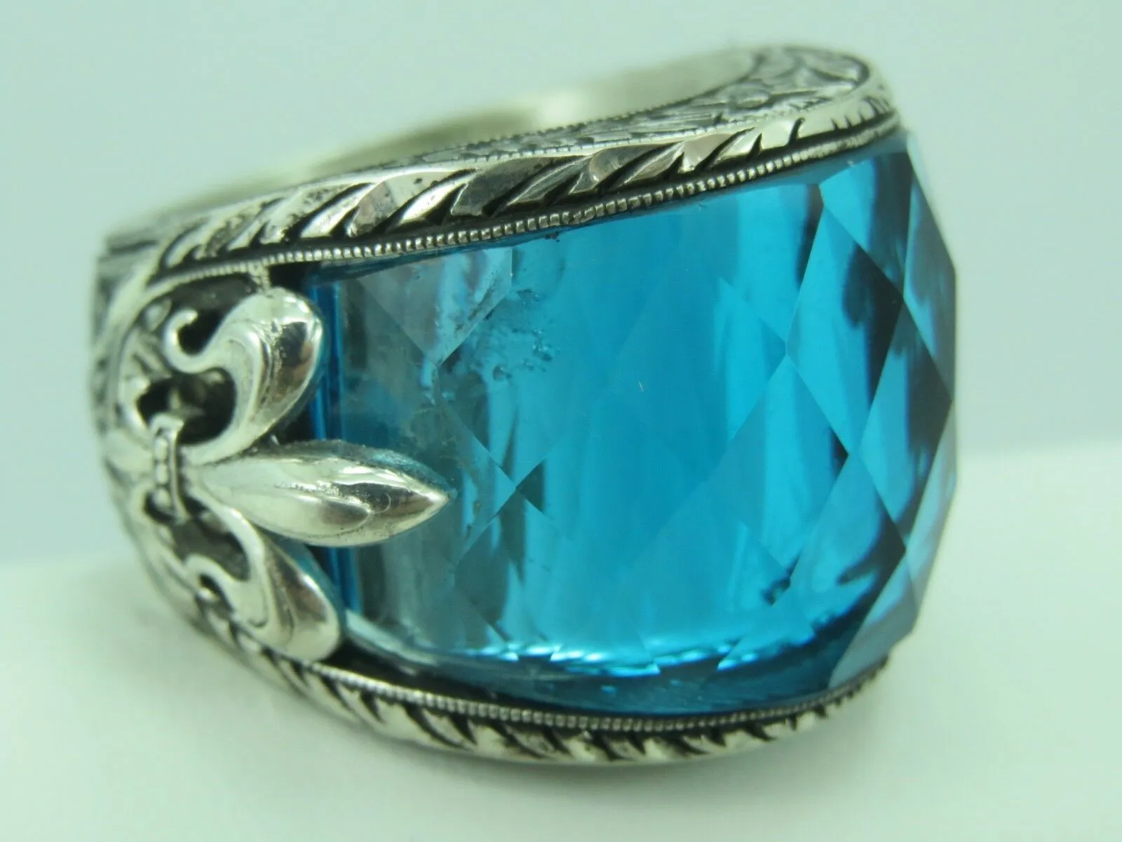 Turkish Handmade Jewelry 925 Sterling Silver Aquamarine Stone Mens Rings
