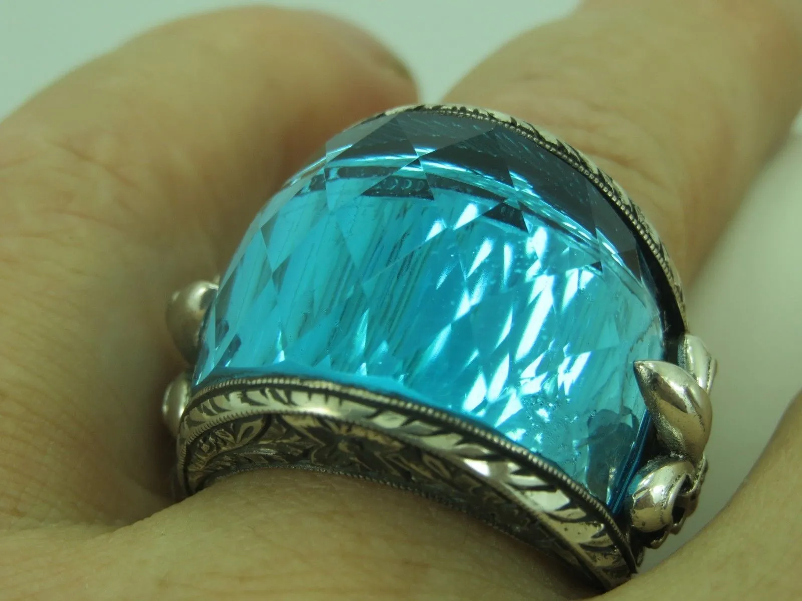 Turkish Handmade Jewelry 925 Sterling Silver Aquamarine Stone Mens Rings
