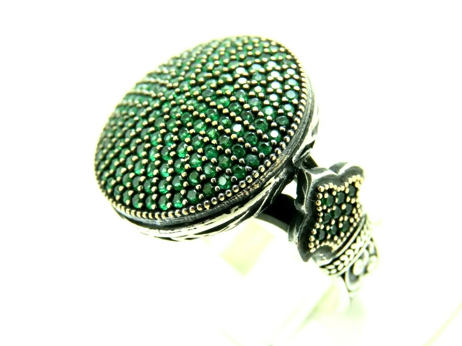 Turkish Handmade Jewelry 925 Sterling Silver Emerald Stone Men's Ring