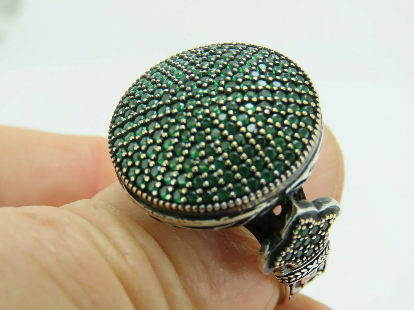 Turkish Handmade Jewelry 925 Sterling Silver Emerald Stone Men's Ring
