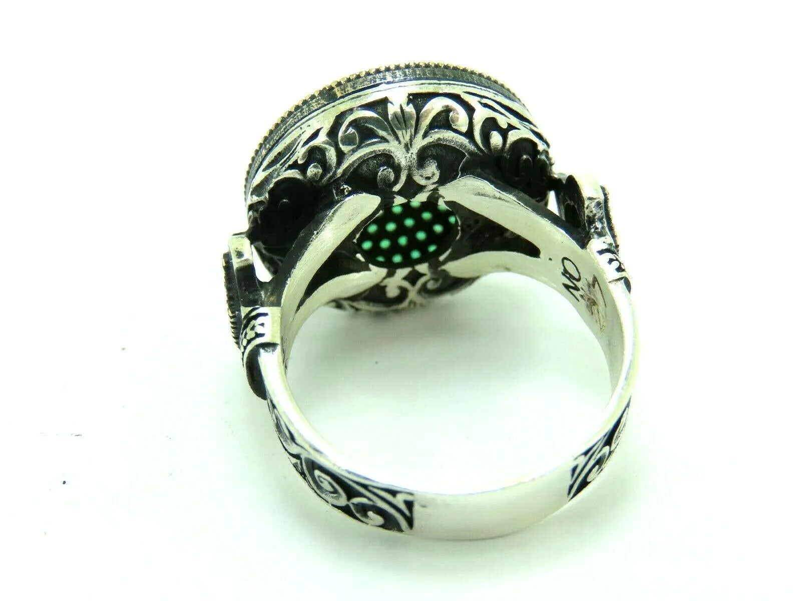 Turkish Handmade Jewelry 925 Sterling Silver Emerald Stone Men's Ring