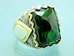 Turkish Handmade Jewelry 925 Sterling Silver Emerald Stone Mens Rings