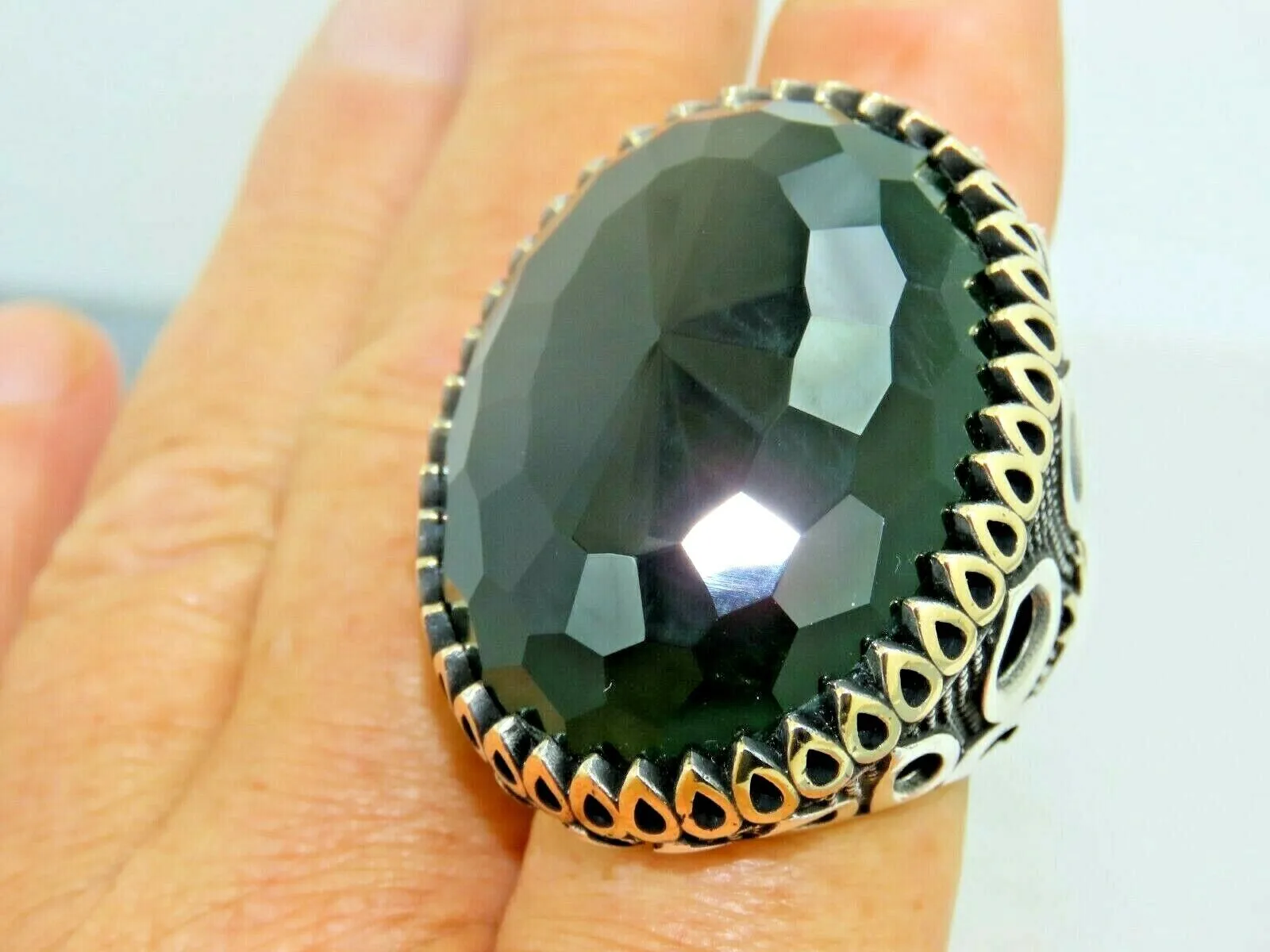 Turkish Handmade Jewelry 925 Sterling Silver Emerald Stone Mens Rings