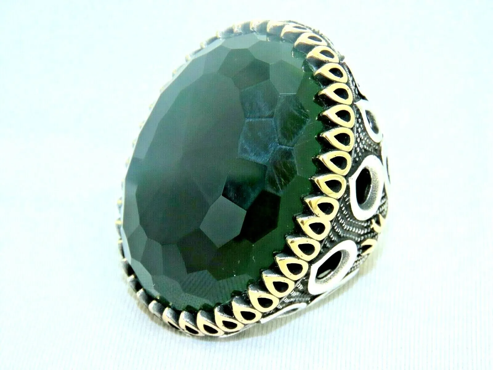 Turkish Handmade Jewelry 925 Sterling Silver Emerald Stone Mens Rings