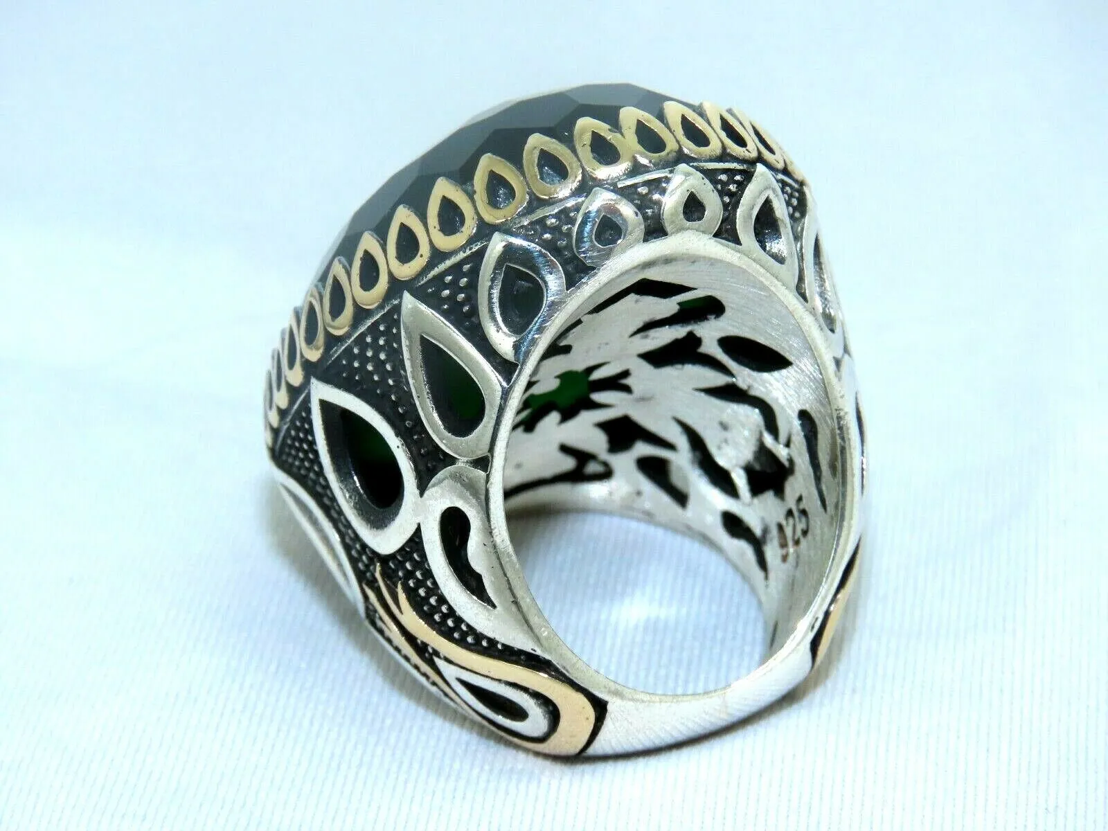 Turkish Handmade Jewelry 925 Sterling Silver Emerald Stone Mens Rings