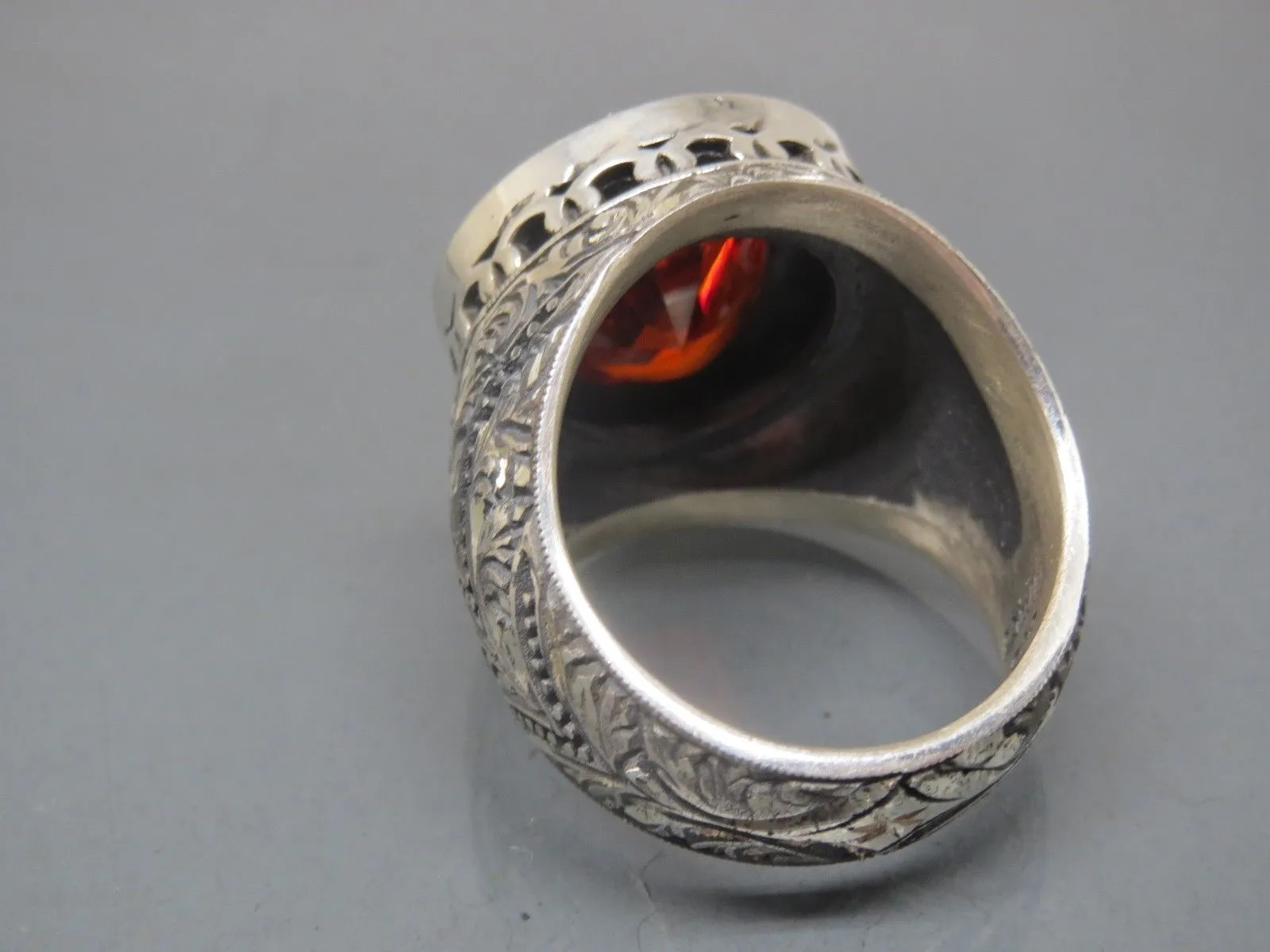 Turkish Handmade Jewelry 925 Sterling Silver Garnet Stone Mens Rings