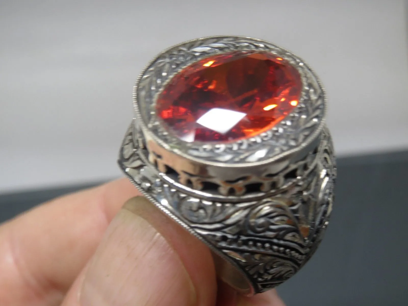 Turkish Handmade Jewelry 925 Sterling Silver Garnet Stone Mens Rings